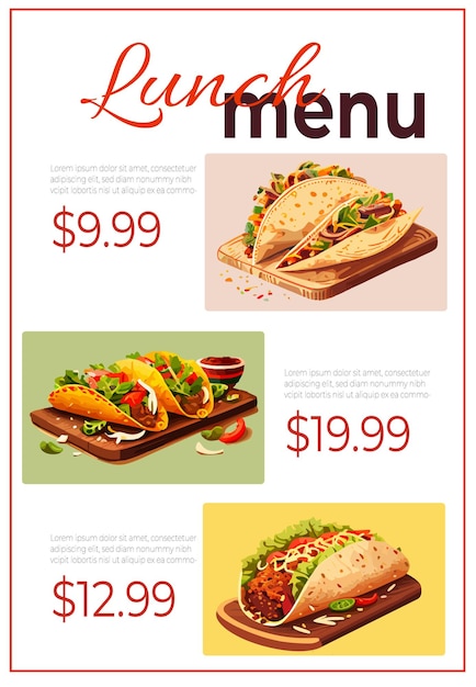 Mexican Taco burrito quesadilla Poster pagina web banner per la consegna di snack fast food e menu da asportox9