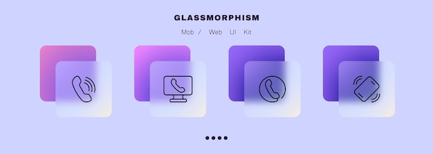 Mezzi di comunicazione icona set Telefono fisso computer chiamata vibrazione accettare declino Concetto di tecnologia Glassmorphism style Icona della linea vettoriale per affari e pubblicità