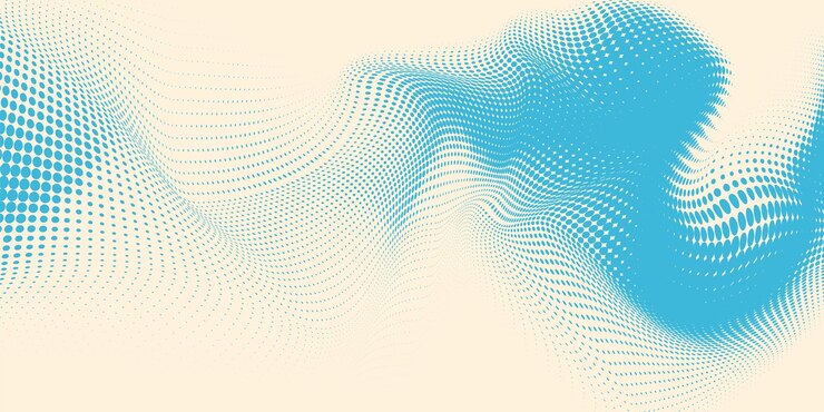 Vettore mezzo tono blu vibrante con effetto d'onda isolato su sfondo crema con consistenza retro colorata