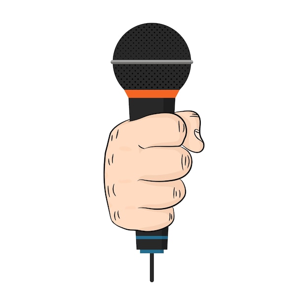 Microfono nella mano di un uomo Illustrazione vettoriale Concetto di intervista