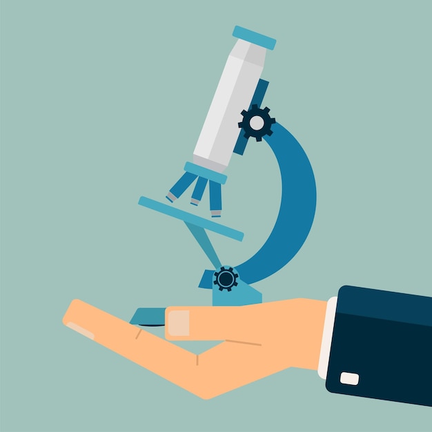 Microscopio a mano Biologia scienza educazione medicina concetto Illustrazione vettoriale