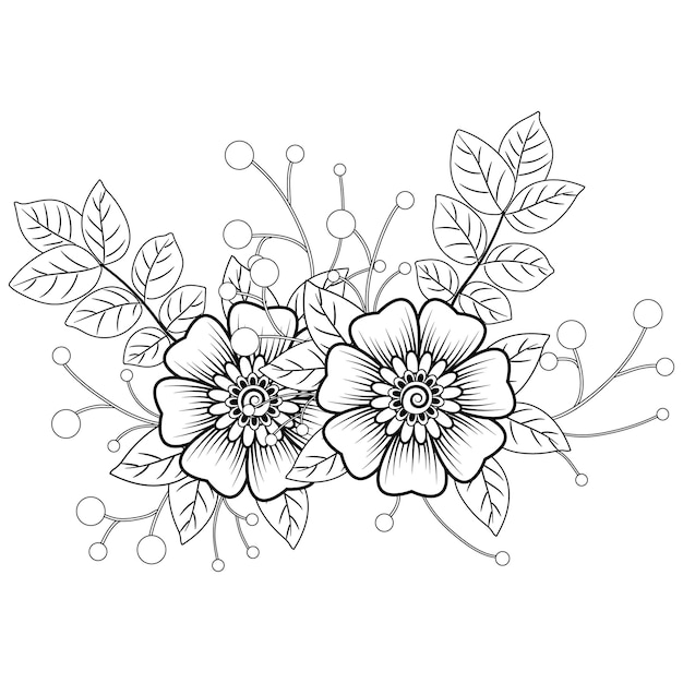Miglior pagina da colorare di fiori e mandala di fiori disegnati a mano per adulti
