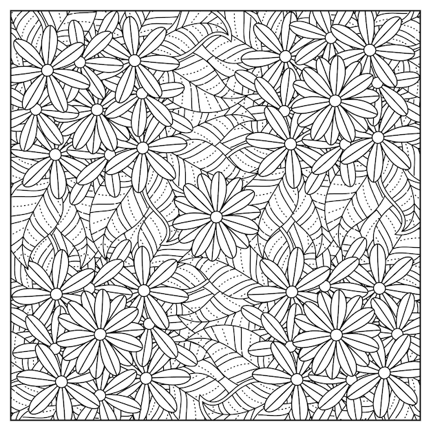 Miglior pagina da colorare di fiori e mandala di fiori disegnati a mano per adulti