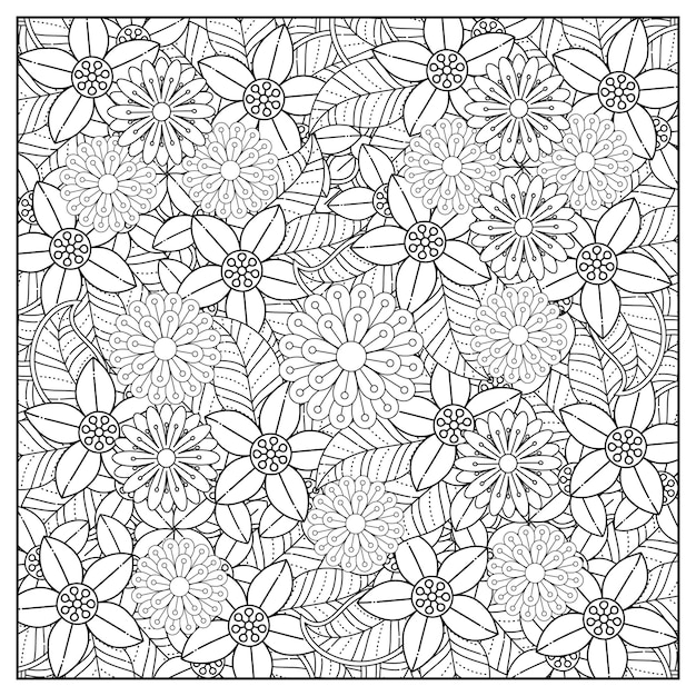 Miglior pagina da colorare di fiori e mandala di fiori disegnati a mano per adulti