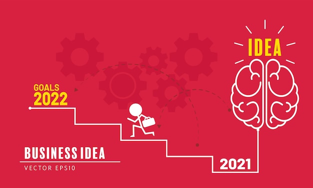 Miglioramento aziendale e gestione del cambiamento. uomo d'affari che corre dal vecchio percorso 2021 ai nuovi obiettivi del 2022. illustrazione vettoriale