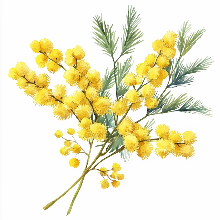 Vettore mimosa fiore acquerello clipart illustrazione isolata