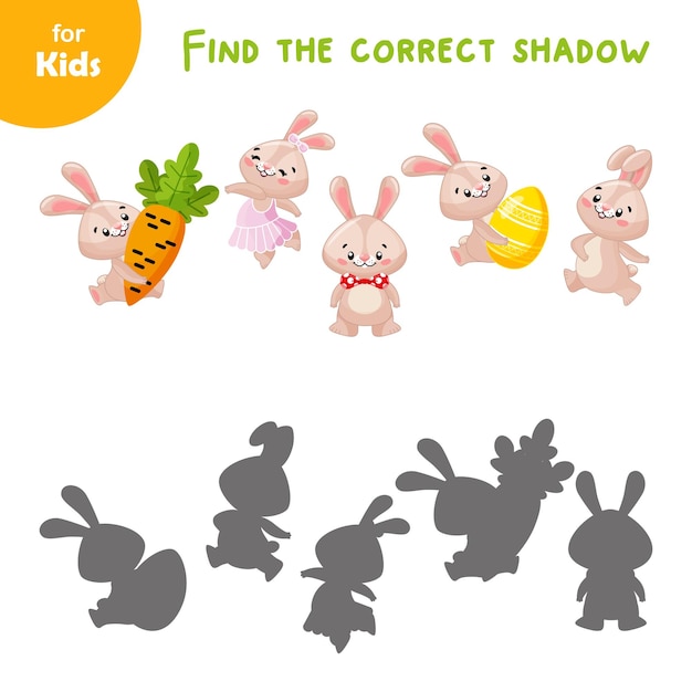 Mini gioco per bambini Scegli l'ombra giusta per ogni coniglio Buona Pasqua