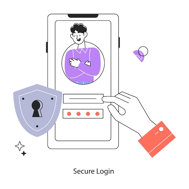 Mini-illustrazione lineare di un sistema di accesso sicuro pronta all'uso