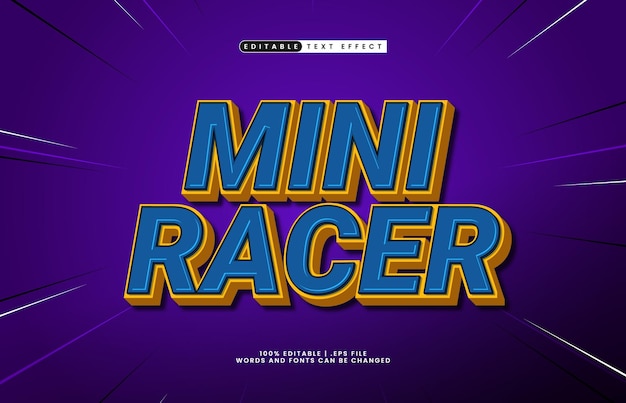 mini racer effetto di testo modificabile con un gioco e effetti di testo per bambini