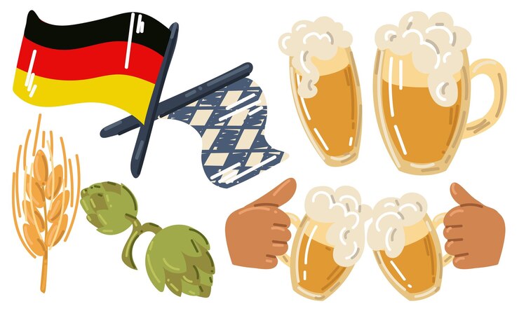 Vettore mini set per l'oktoberfest bicchieri di birra bandiere della germania e della baviera un bicchiere di birra