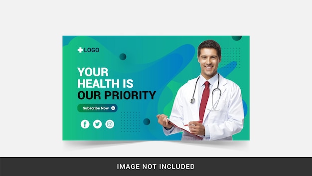 Miniatura di youtube di assistenza sanitaria medica e modello di banner web Vettore Premium