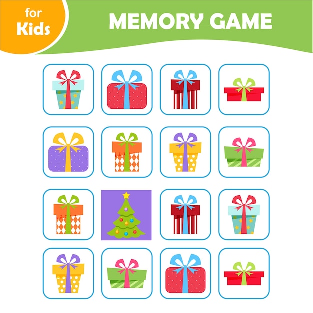 Minigiochi educativi per bambini con giochi di memoria con scatole regalo