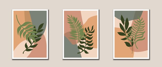 Minimalista astratto foglie linea arte arte botanica stampe metà secolo arte murale moderna