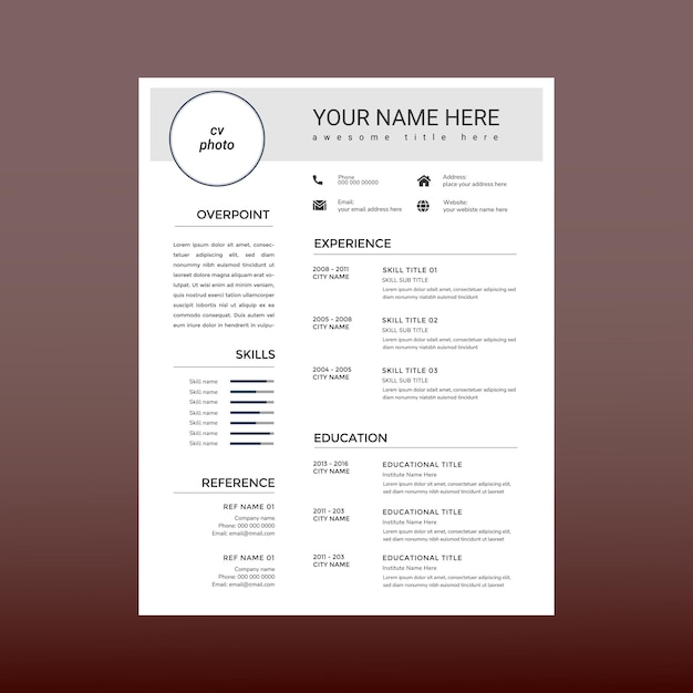 Minimalista Professional CV modello di curriculum vitae layout vettoriale curriculum per multiuso