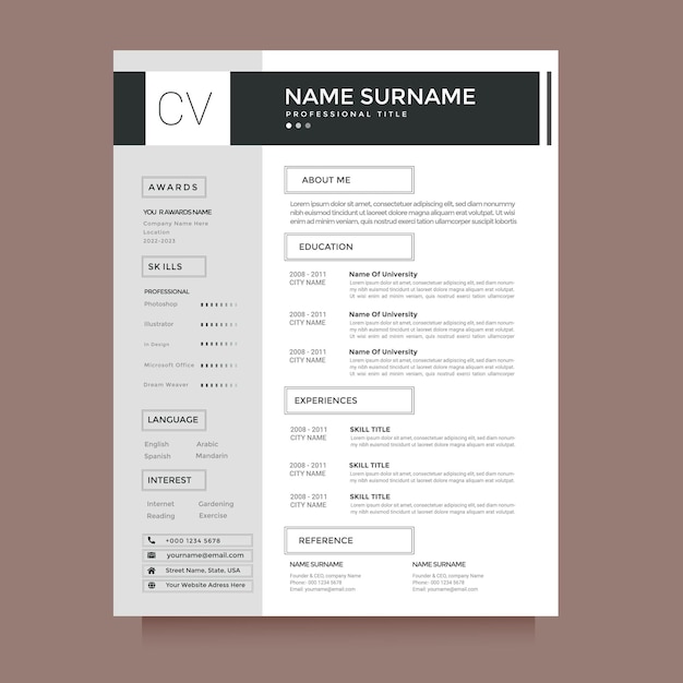 Minimalista Professional CV modello di curriculum vitae layout vettoriale curriculum per multiuso