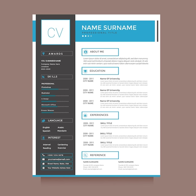 Minimalista Professional CV modello di curriculum vitae layout vettoriale curriculum per multiuso