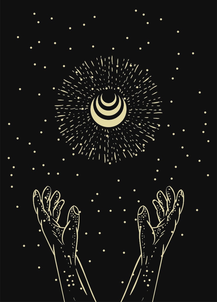 Vettore mistico poster estetico mano luna stella retrò magico mistero bohemin