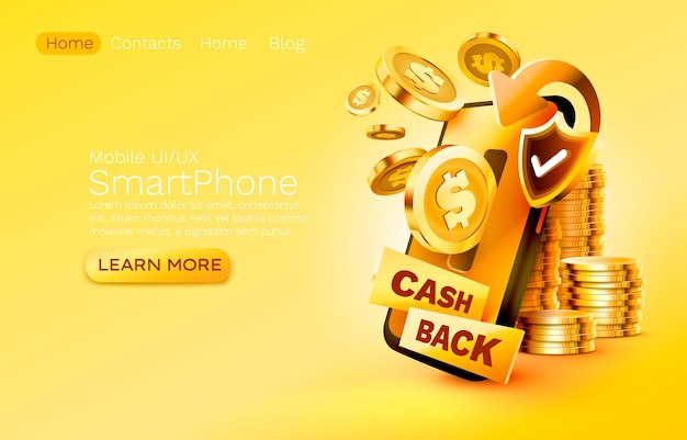 Mobile cash back servizio pagamento finanziario smartphone tecnologia schermo mobile display mobile luce ...