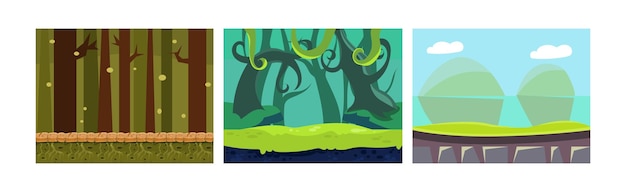 Mobile Game Sfondi orizzontali e paesaggi Vector Set Ui Interface Paesaggio e scena