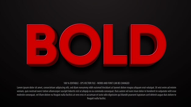 Mock up vettore premium effetto testo modificabile in stile 3d rosso