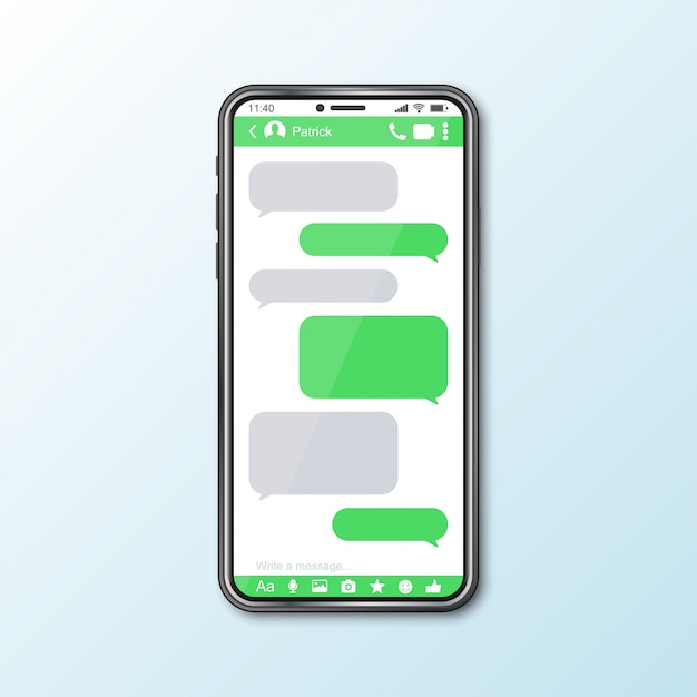 Mockup con smartphone con finestra messenger per social media