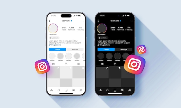 Mockup del layout del modello di interfaccia del profilo di Instagram