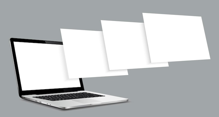 Vettore mockup di computer portatile con pagine di wireframe vuote