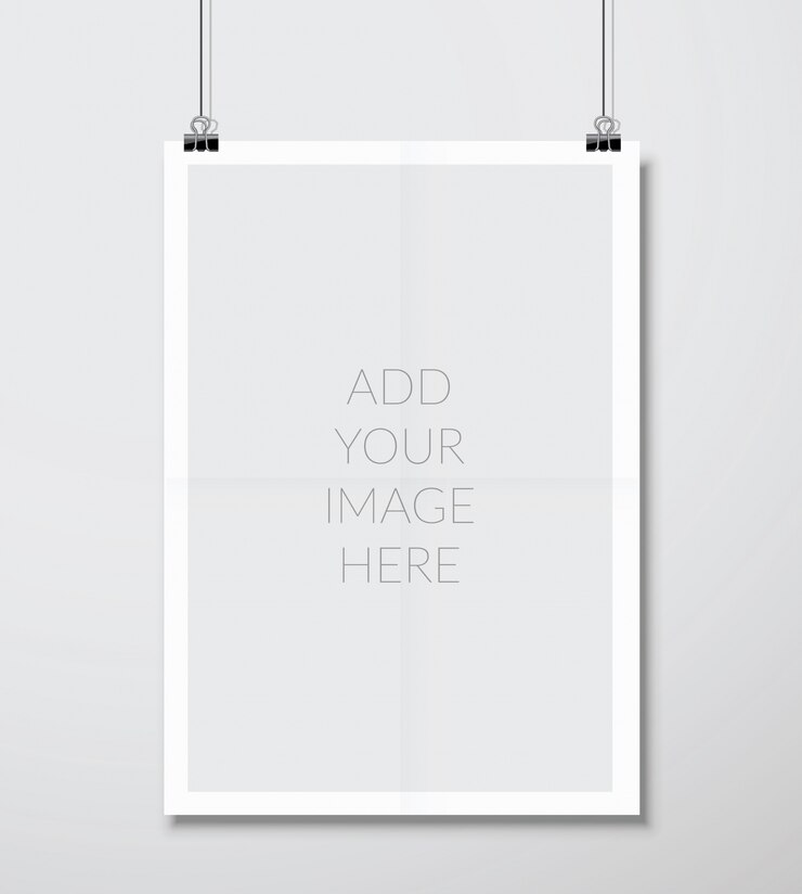 Mockup di cornice di carta vettoriale vuoto di dimensioni A4 appeso con una graffetta