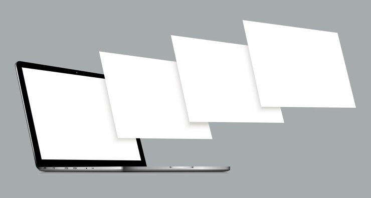Vettore mockup di laptop con pagine wireframe vuote
