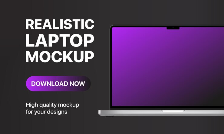 Vettore mockup di laptop realistico con schermo vuoto pulsante scarica ora può essere utilizzato per la pubblicità aziendale o il marketing illustrazione vettoriale