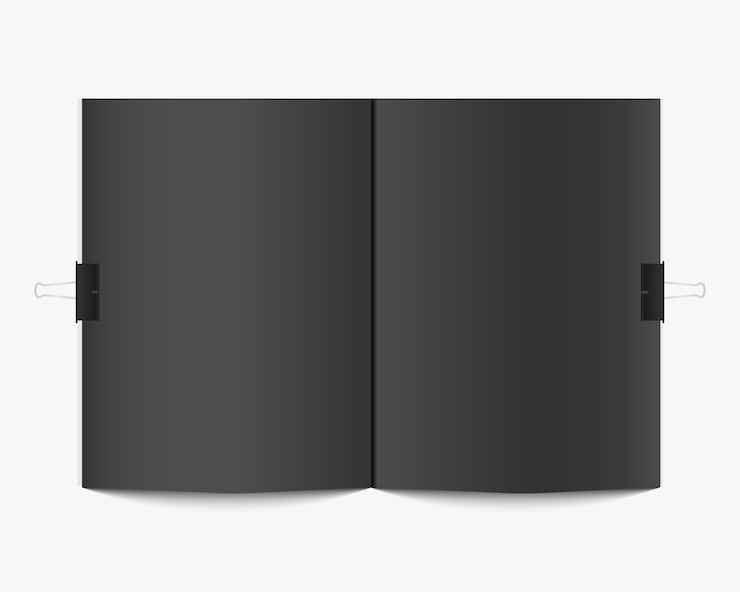 Vettore mockup di libro aperto o rivista in bianco. modello realistico del libro isolato su fondo bianco. diffusione rivista vuota. mockup per il design.