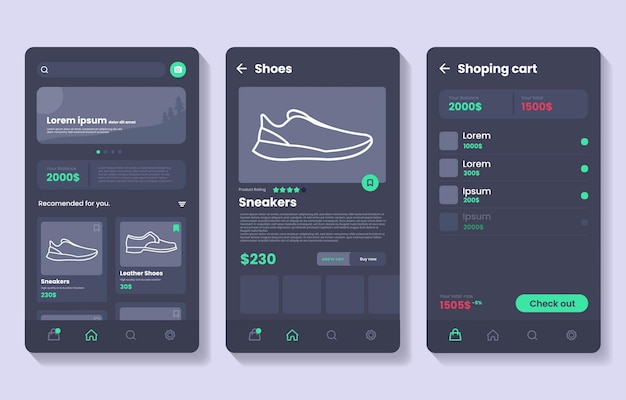 Mockup di pagine di e-commerce dell'applicazione