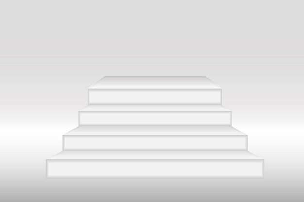 Mockup di podio 3d bianco a forma quadrata. Mockup di palco o piedistallo vuoto isolato su priorità bassa bianca. Podio o piattaforma per cerimonia di premiazione e presentazione del prodotto. Vettore