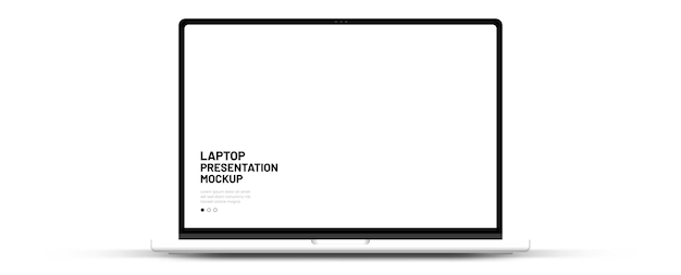 Mockup di portatile 3D vista anteriore isolata su sfondo bianco dispositivo notebook per la presentazione dell'app ui ux