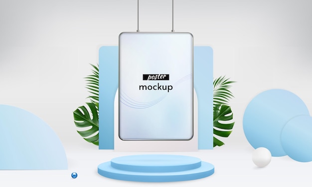 Mockup di poster con cornice sospesa sullo sfondo del podio