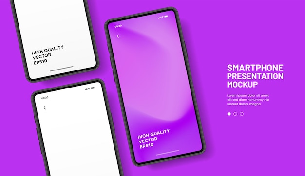 Mockup di smartphone 3d di alta qualità con angolazione diversa e sfondo isolato per mostrare l'app mobile
