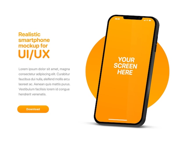Mockup di smartphone 3d di alta qualità con angolazione diversa e sfondo isolato per mostrare l'app mobile
