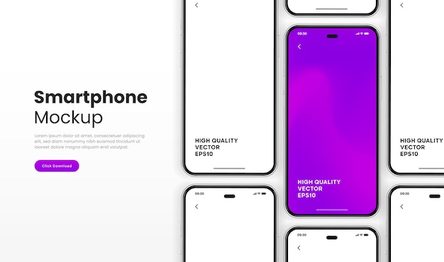 Mockup di smartphone 3D di alta qualità con diverse angolazioni e sfondo isolato per la mostra di app mobile