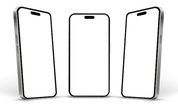 Mockup di smartphone 3D di alta qualità con diverse angolazioni e sfondo isolato per la mostra di app mobile