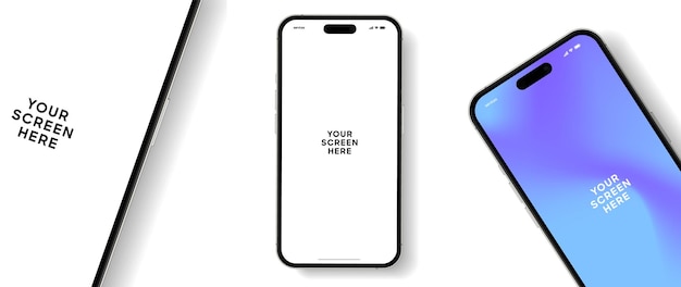 Mockup di smartphone 3D di alta qualità con diverse angolazioni e sfondo isolato per la mostra di app mobile