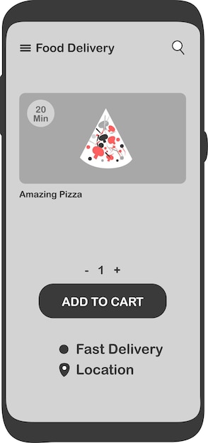 Mockup di uno smartphone con un'app per la consegna di cibo