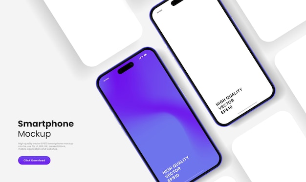 Mockup realistico di smartphone vettore di telefono cellulare con isolato su sfondo bianco fronte del dispositivo