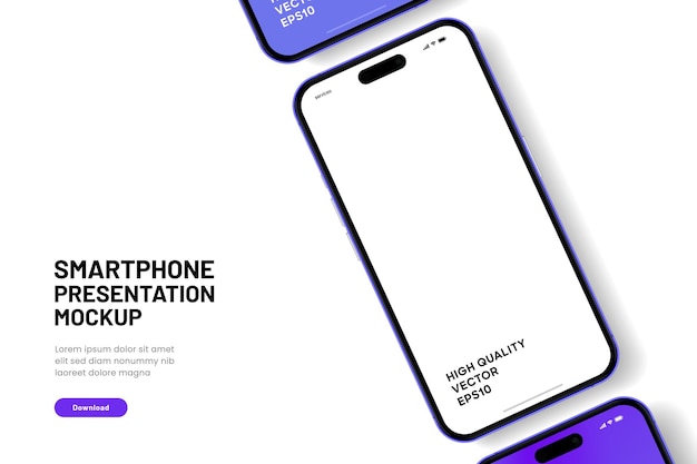 Mockup realistico di smartphone vettore di telefono cellulare con isolato su sfondo bianco fronte del dispositivo