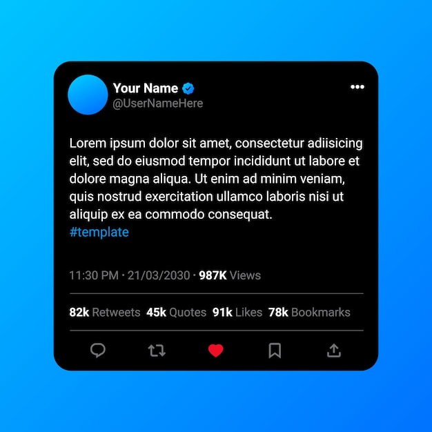 Mockup realistico di tweet sui social media di Twitter