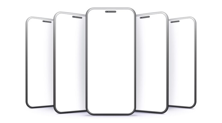 Mockup vettoriali di telefoni cellulari con viste prospettiche Schermi vuoti per smartphone isolati su bianco