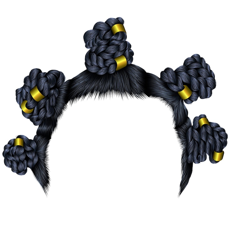 Vettore moda acconciatura africana buns trecce grafica realistica stile di bellezza di moda