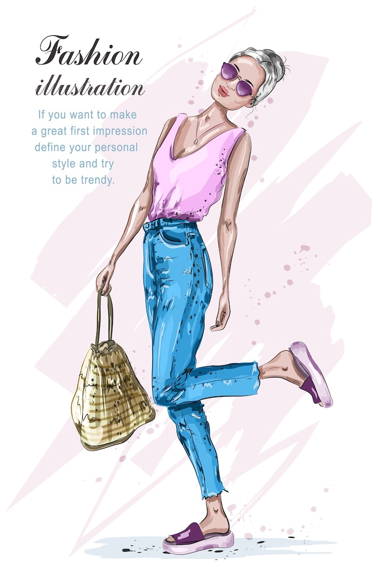 Vettore moda donna con illustrazione borsa
