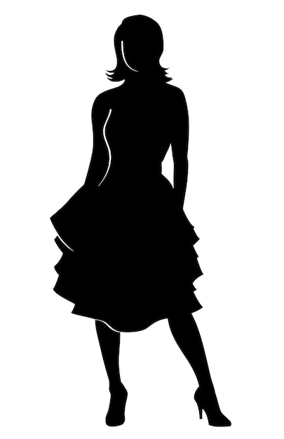 Moda donna modello silhouette in piedi posa Immagine vettoriale