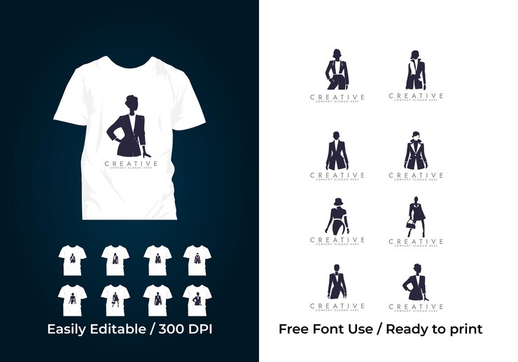 Vettore moda donna silhouette set logo e t-shirt design