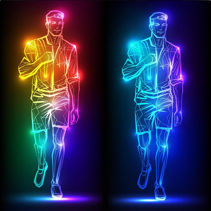 Vettore moda uomo banner con silhouette al neon di uomo sexy figura belle sagome nightclub striptease sex shop pubblicità illustrazione vettoriale